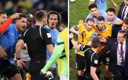 Cầu thủ Uruguay đuổi theo "hỏi tội" trọng tài sau khi bị loại khỏi World Cup 2022