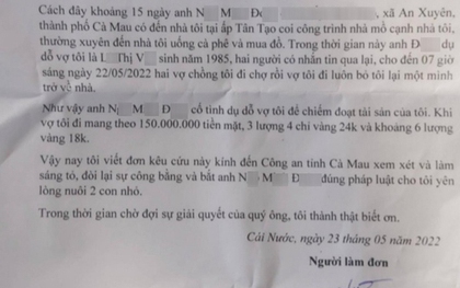 Người đàn ông "cầu cứu" vì vợ mang nhiều tiền, vàng "theo nhân tình"