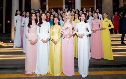 Hoa hậu Thế giới 2021 diện áo dài khoe sắc bên Đỗ Thị Hà, Tiểu Vy