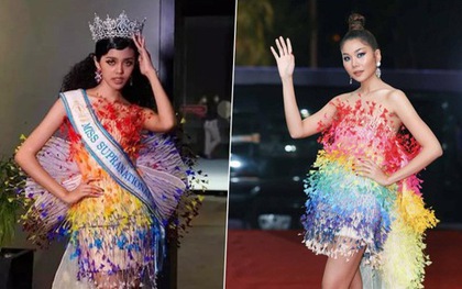 Miss Campuchia xin lỗi fan Việt vì mặc váy pha-ke của NTK Việt