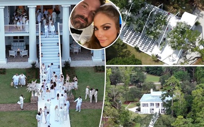 Jennifer Lopez mặc váy trắng hôn Ben Affleck trong ngày cưới