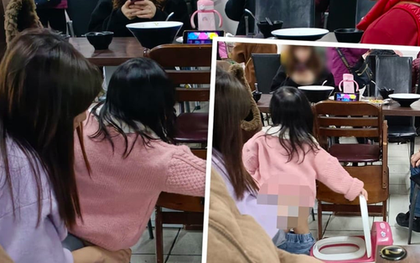 Bà mẹ Đài Loan (Trung Quốc) bị chỉ trích gay gắt vì cho con gái ngồi bô giữa nhà hàng đông khách