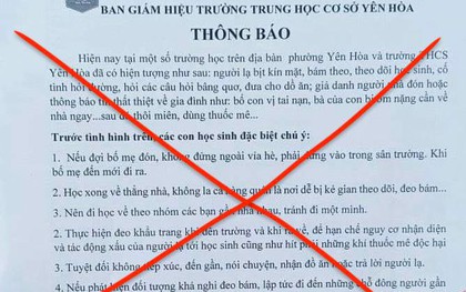 Bác bỏ thông tin học sinh lớp 7 ở Hà Nội bị đánh thuốc mê