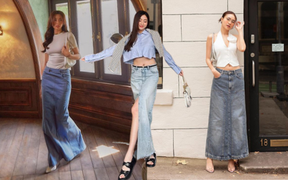 7 cách phối chân váy denim dáng dài của các người đẹp Việt
