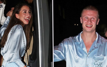 Haaland và bạn gái mặc đồ ngủ đôi đi dự tiệc mừng Man City vô địch Ngoại hạng Anh