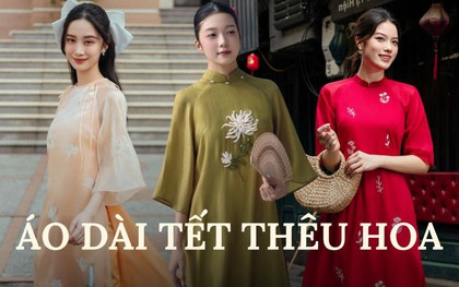 8 mẫu áo dài Tết thêu hoa xinh ngất, đậm chất nàng thơ dịu dàng và tinh tế