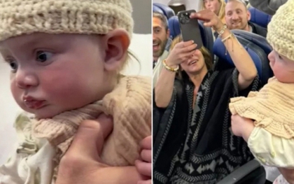 Trố mắt nhìn người phụ nữ đan len thoăn thoắt trên chuyến bay, bé gái 5 tháng tuổi nhận cái kết "cưng xỉu" khiến tất cả hành khách ngỡ ngàng