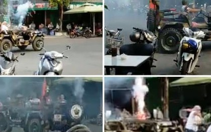 Bắt kẻ đốt pháo sáng trên ô tô rồi múa côn gây loạn trước trung tâm thương mại