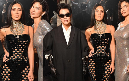 Bất chấp Paris lạnh 7°C, "tam ca 3K" nhà Kardashian vẫn diện đầm xuyên thấu đi dự show Maison Margiela