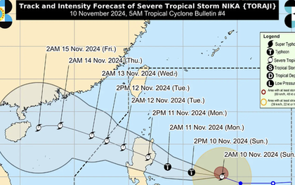 Bão Toraji gần Philippines mạnh lên nhanh chóng, di chuyển nhanh