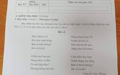 Bài kiểm tra Tiếng Việt lớp 1 gây tranh cãi nhất MXH hôm nay vì quá khó: "Đề thế này, các con ở lại lớp hết!"