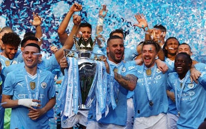 Dàn sao Man City ăn mừng chiến tích vô địch Ngoại hạng Anh 4 lần liên tiếp