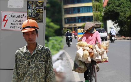 Hà Nội hôm nay nắng như chảo lửa, người lao động nhọc nhằn mưu sinh dưới cái nóng oi bức ngột ngạt