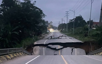 Hiện trường kinh hoàng vụ sập gãy hoàn toàn đường dẫn lên cây cầu ở Tuyên Quang