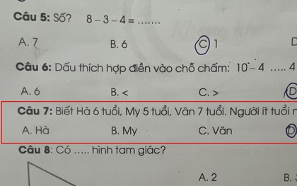 Bài Toán lớp 1 khiến phụ huynh "nhức đầu", con làm sai nhưng nghe lời giải thích cũng rất hợp lý