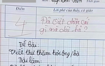 Bài tập làm văn có pha “bẻ lái” bị chấm dưới điểm trung bình, cô giáo không kìm được phải phê thêm 8 chữ