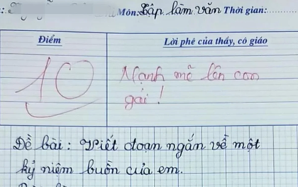 Học sinh lớp 5 viết văn kể kỷ niệm buồn được cô giáo chấm 10 điểm: Hàng triệu dân mạng đọc xong thì rơi nước mắt