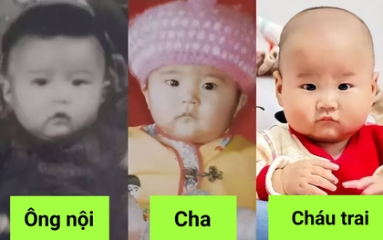 Bức ảnh 3 thế hệ trong 1 gia đình có khuôn mặt giống hệt nhau khiến dân mạng thích thú: "Gen nhà nội quá mạnh!"
