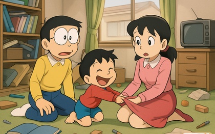 Xuyên đến tương lai nhìn cảnh Nobita và Shizuka bất lực khi trông con trong kỳ nghỉ hè, phải nhờ đến nhân vật đặc biệt để hỗ trợ
