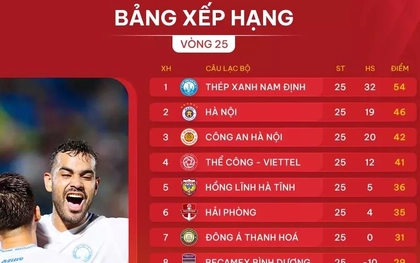 Bảng xếp hạng vòng 25 V-League 2024-2025: Nam Định sớm về đích