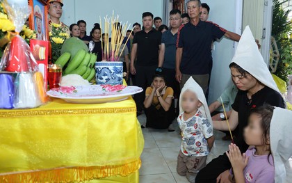 Hai đứa trẻ ngơ ngác bên di ảnh Thiếu tá cảnh sát hy sinh khi làm nhiệm vụ: "Bố đâu rồi mẹ?"