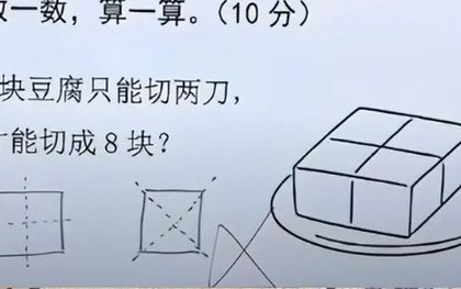 "Làm thế nào để chia miếng đậu phụ thành 8 miếng bằng nhau chỉ với 2 lần cắt?" - Bạn có giải được bài toán tiểu học không?
