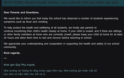 Nghi con bị ngộ độc thực phẩm, phụ huynh bức xúc vì thông báo vô cảm từ trường quốc tế ở TPHCM