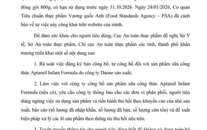 KHẨN - Bộ Y tế cảnh báo nóng về sản phẩm sữa công thức Aptamil Infant Formula 800g