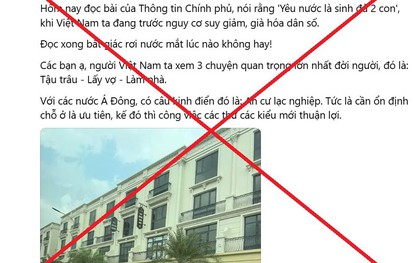 Fanpage Thông tin Chính phủ không có thông điệp 'Yêu nước là sinh đủ 2 con'