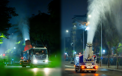 Cận cảnh chiếc xe chở theo 5.300m3 nước di chuyển qua 6 tuyến đường Hà Nội lúc 23h khuya