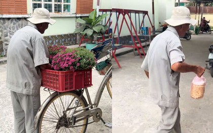 Xúc động clip cụ ông bán ve chai mang hoa Tết đến tặng ân nhân