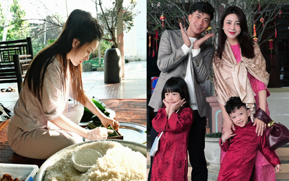 Võ Nhật Linh đảm đang gói bánh chưng, gửi trọn yêu thương cho Phan Văn Đức khi phải thi đấu xa nhà ngày Tết