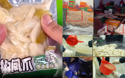 Bên trong xưởng sản xuất chân gà "hot trend" Trung Quốc: Tẩy trắng bằng oxy già và hàng tấn hoá chất, chân gà chất đống trên nền đất bẩn