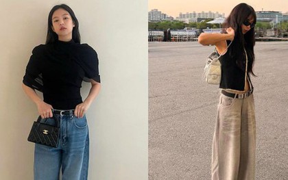 Quần jeans ống rộng vào tay Jennie cũng thành sang chảnh tới từng set đồ