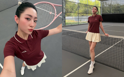 Lương Thùy Linh visual sáng bừng trên sân tennis, đôi chân dài 1m22 "trứ danh" chiếm sóng nhưng thần thái đánh bóng cũng không thường