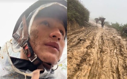 Xúc động thầy giáo vùng cao bùn bắn tận mặt, hướng dẫn trẻ đi học trên đường lầy