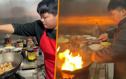 Cậu bé xoay chảo như vua đầu bếp, làm việc ở quán mỗi ngày để báo hiếu cha mẹ
