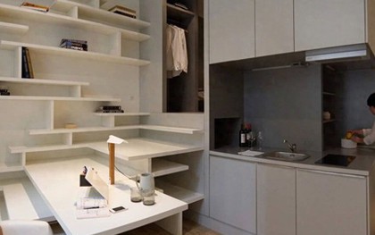 Căn hộ 27m² cũ nát lột xác khó tin: Nhét đủ giường đôi, bếp, bàn học trong 1 khối nội thất