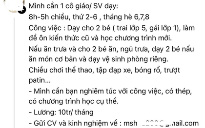 Bài đăng tuyển gia sư của một phụ huynh với những chi tiết khiến ai đọc cũng phì cười: Đây là tuyển ô sin!
