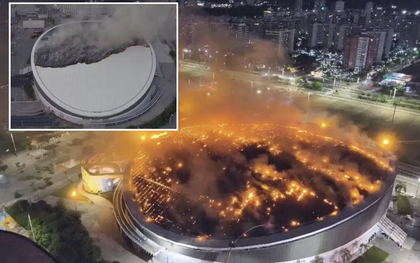 SVĐ Olympic bốc cháy dữ dội, khói đen bao trùm cả thành phố