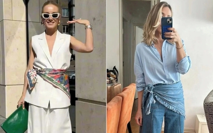 Quiet luxury mùa hè giờ không thể thiếu một chiếc khăn lụa buộc ngang hông