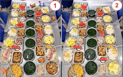 2 bức ảnh về bữa ăn trưa của trường học ở Hà Nội có chi tiết gây "hoang mang": Ai tinh mắt mới đoán ra vấn đề!