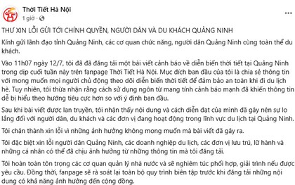 Fanpage Thời Tiết Hà Nội xin lỗi sau bài đăng cảnh báo thời tiết ở Quảng Ninh