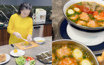 Phương Oanh một mình chăm cặp song sinh vẫn tự tay nấu ăn: Nhìn mâm cơm thấy độ tỉ mỉ