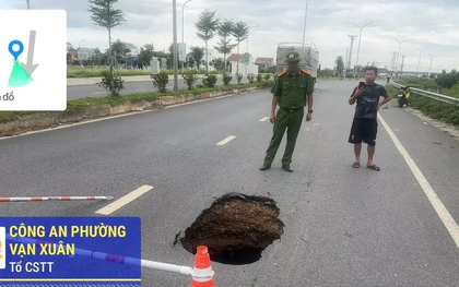 Xuất hiện hố ‘tử thần’ giữa đường gom khu công nghiệp ở Thái Nguyên