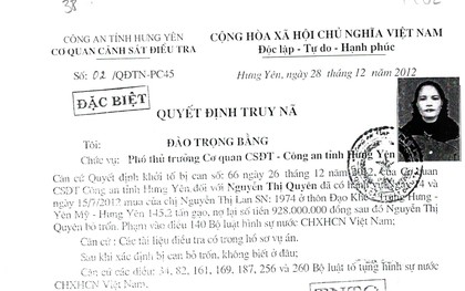 Công an điều tra giao dịch mua gạo 928 triệu đồng: Truy nã Nguyễn Thị Quyên SN 1966