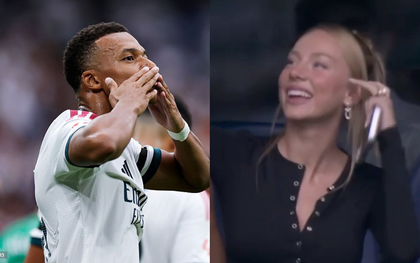 Mbappe vô-lê đẳng cấp rồi ăn mừng hướng về mỹ nhân Tây Ban Nha Ester Exposito đang nhảy lên reo hò trên khán đài