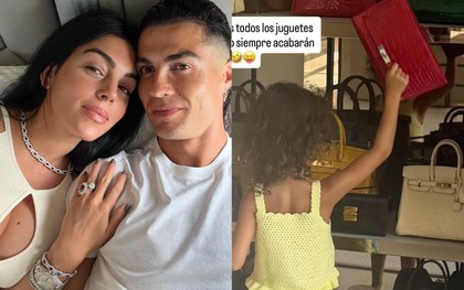 "Rich kid" nhà Ronaldo lấy túi Hermes làm đồ chơi