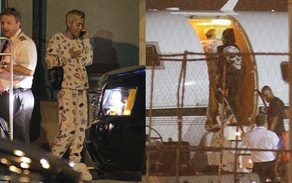 Miley Cyrus mặc đồ ngủ lên máy bay
