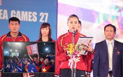 Mặc trời mưa, đoàn VĐV Việt Nam vẫn nhiệt tình dự lễ xuất quân SEA Games 27